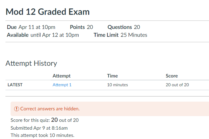 Module 12 graded exam